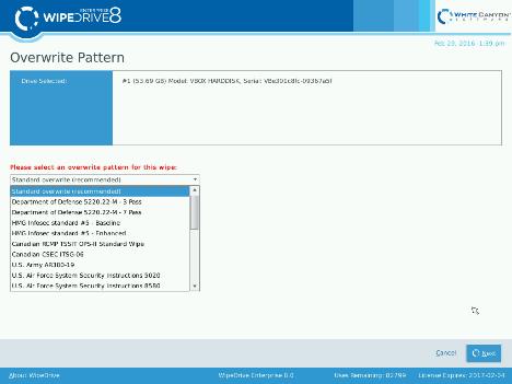 WipeDrive Enterprise Versin 8, March 31, 2017 Step 5 By selecting