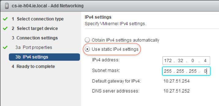 The next step is to provide an IP address and subnet mask for the vsan VMkernel interface. As per the assumptions and pre-requisites section earlier, you should have these available before you start.