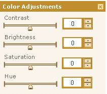 9.2 Adjustments a. Color Adjustments consist of the basic focus and toning properties such as Brightness, Contrast, Hue and Saturation. b. User can access the Color Adjustments from Adjustments Button in the Main Tool Bar or Edit Menu from the Menu Bar.