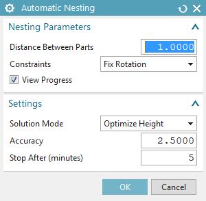 NX 11.0.2 Fixed Plane Additive Manufacturing Help Version #1 13 Automatic Nesting Use Automatic Nesting to automatically position the parts in the build tray in an optimal way.