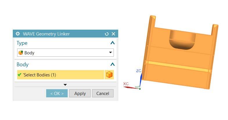 NX 11.0.2 Fixed Plane Additive Manufacturing Help Version #1 20 1. In the Assemblies tab, select the Wave Geometry Linker command. 2. Select the body to which you would like to create a face and click OK.