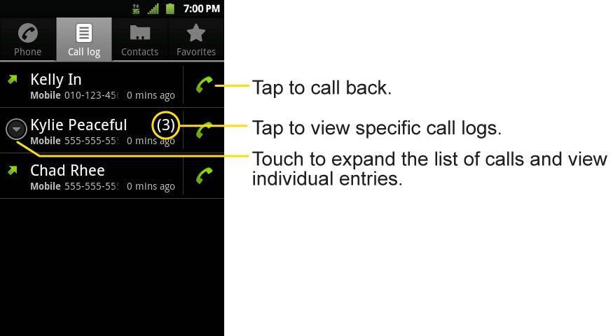 View contact to view the contact entry. If several calls were made to one number or received by one number, the calls are displayed as one entry.