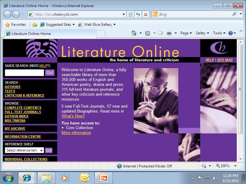 This is how the homepage for Literature Online appears.