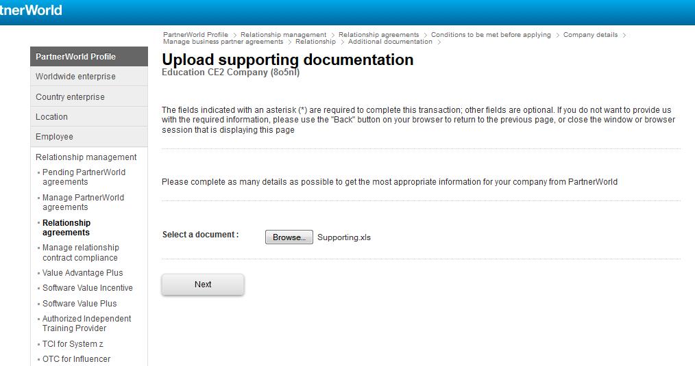 Additional Documentation Once you have selected file to upload,