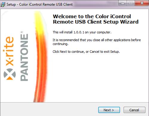 Color icontrol Remote USB Client Guide Installation 1. Login to the CLIENT PC with full local administrator permissions 2.