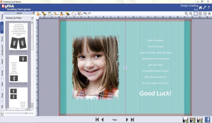 design of inner page and back side of the Greeting Card. Change Layout Click on tab on the option bar to change the layouts of the applied theme.