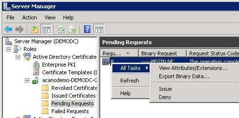 'Certificate request is pending: taken under submission', and listing the Request ID as follows.
