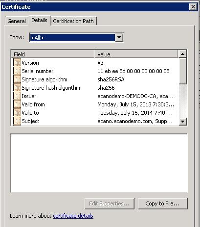 Click Copy to File which starts the Certificate Export Wizard. ix. Select Base-64 encoded X.509 (.CER) and click Next. x.