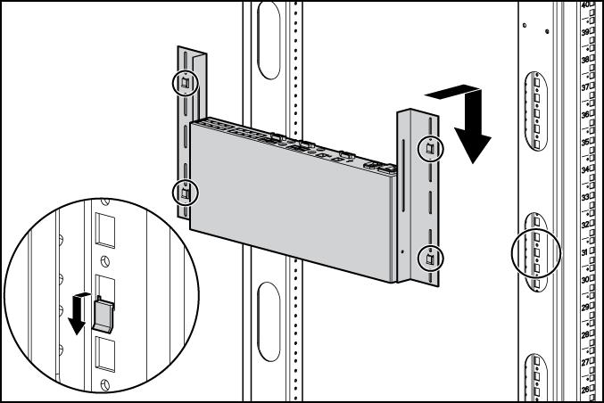 Performing a side-mount type A installation 1. Remove the four screws, two on each side, from the console switch. 2.