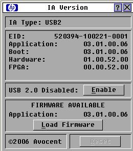 3. To view the selected interface adapter, click Version. The IA Version dialog box appears. When the USB 2.