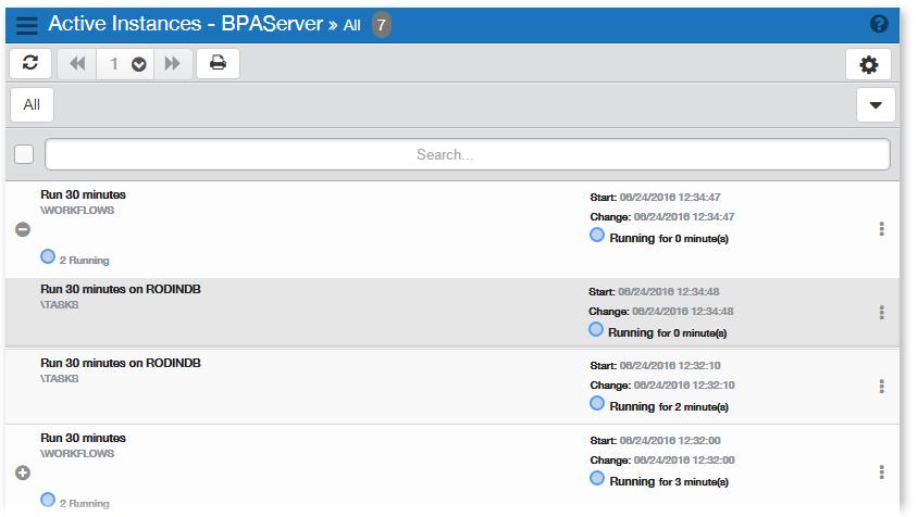 Autmate Enterprise Activity Tasks Prcesses Wrkflws Active Instances The Active Instances page displays autmatin bjects that are currently running r queued.