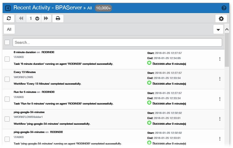 Autmate Enterprise Activity The Recent Activity page can be accessed frm the Autmate Enterprise Activity page r any page that includes an Actins menu cntaining the Histry ptin.