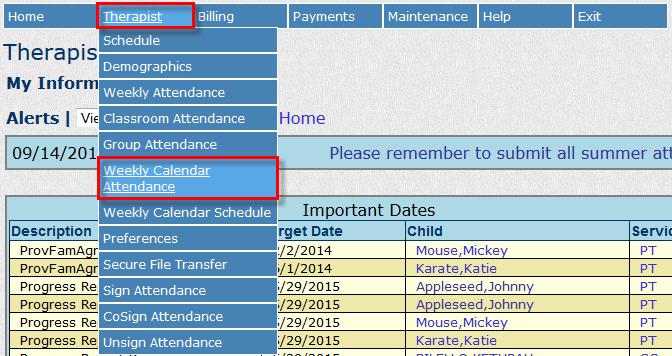 Entering Attendance There are a few screens that you can use to enter attendance in EnterClaims: Weekly Calendar Attendance (recommended) Monthly Calendar Attendance Weekly Calendar Attendance