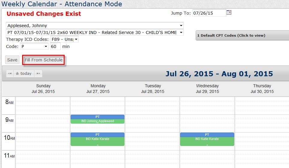 On the Weekly Calendar Attendance screen, there are two ways to enter attendance: 1.