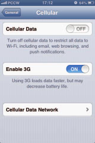 to Settings > General Go to Cellular