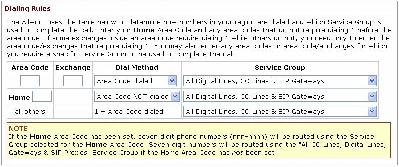 13.4 Configuring Home Area Code And All Other Area Codes Configuration Steps: 1. Enter your Home Area Code and set the Dial Method.