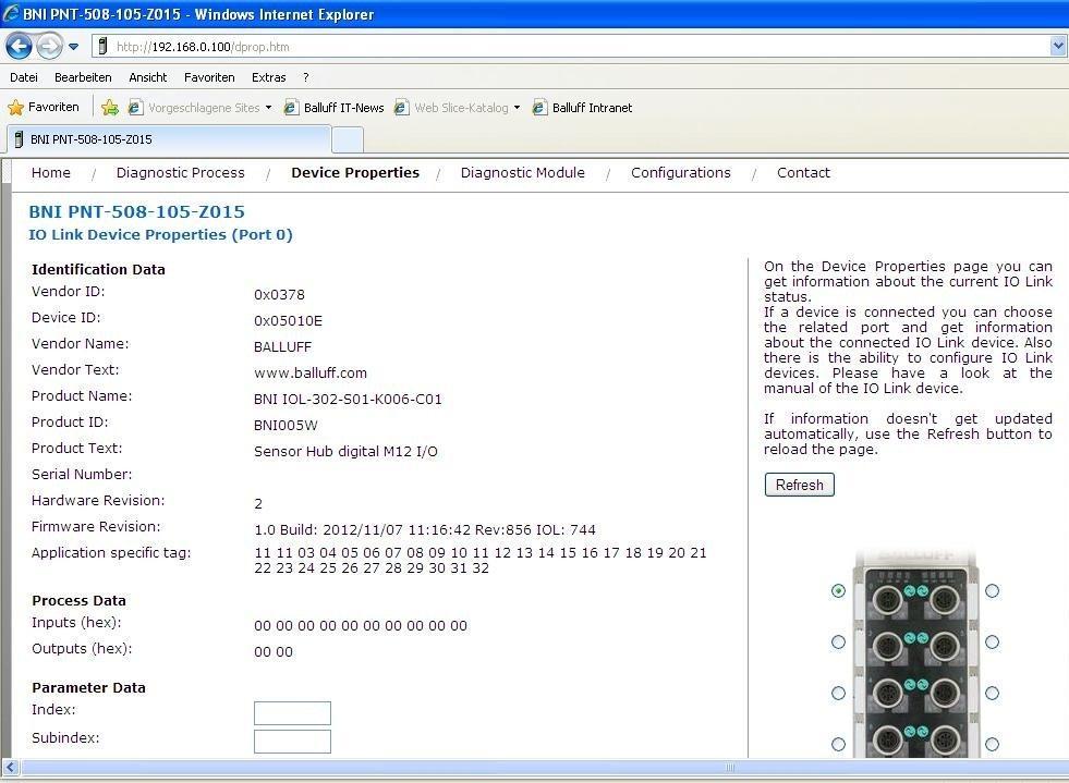 6 Web server 6.4. Device properties This page provides information on the IO-Link device that is connected to the selected port.