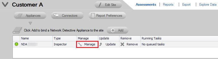 You can view the queued Inspector tasks by selecting the Manage appliance option to access Manage Appliance Window