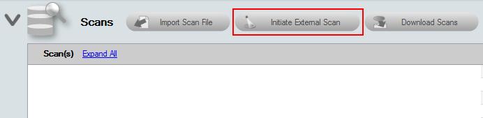 Phase A - Step 2: Initiate External Vulnerability Scan To configure and start the External Vulnerability Scan, select the selector control on the left side of the Scans Bar, which is located at the