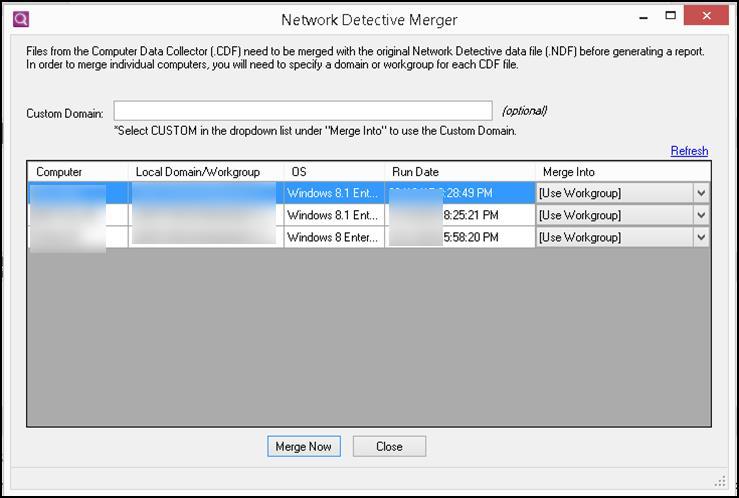 Select the Next button to start the import (data Merge) process. The Network Detective Merger window will be displayed.