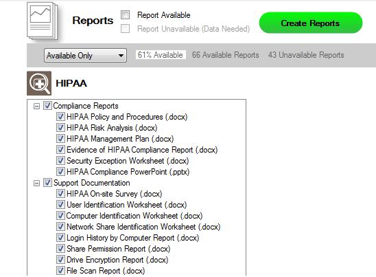 The reports that are displayed in black text (versus the gray text) can be selected and generated.