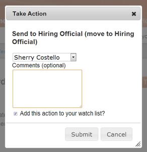 Add comments for the next user if applicable. Check the box to add the action to the watch list.