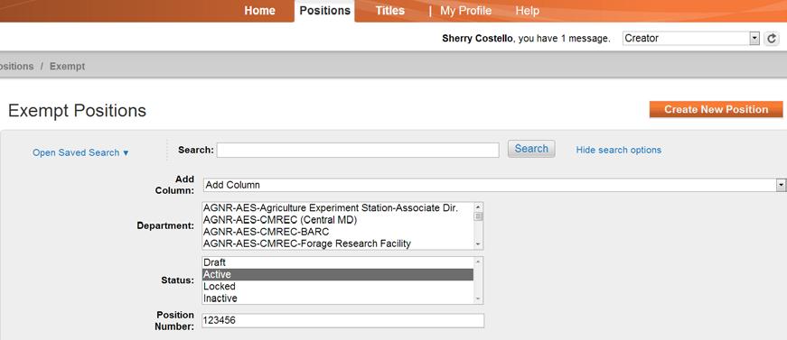 Position Number or select Department Click
