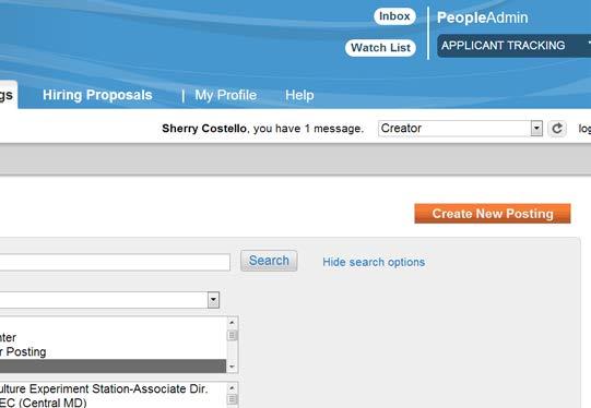 Begin the posting by selecting the position type under Postings or from the Shortcuts box.