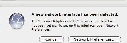 Please take note of the Ethernet Adapter (en15) network interface. You will need to enable this in the Network preference.