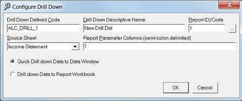 Peachtree Business Intelligence The properties of a Drill-Down definition are listed below: Drill-Down Defined Code: A unique code for the Drill-Down within the Microsoft Excel workbook Drill-Down