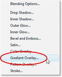 Select Gradient Overlay from the list: Select the Gradient Overlay layer style from the list.