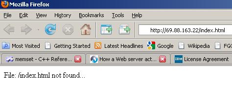 Figure 11: Despite not having the specified file, ehttp still responds to the web browser successfully. As one can see, the page index.html does not exist.