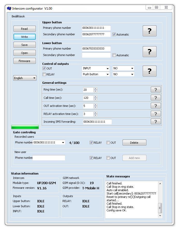 SETTING WITH MS WINDOWS APPLICATION The intercom unit parameters (phone numbers, controls) can be configured using the Intercom configurator software found