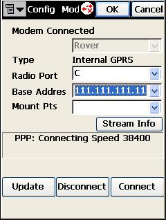 Wait for the PPP Connection to become Connected (most likely at 38400), then click on the Update button to generate the