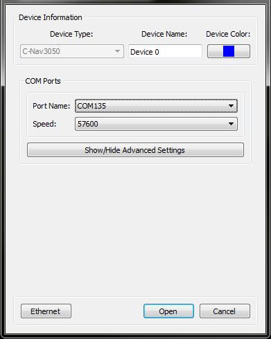 5. Select the communications settings for the connected receiver. a.