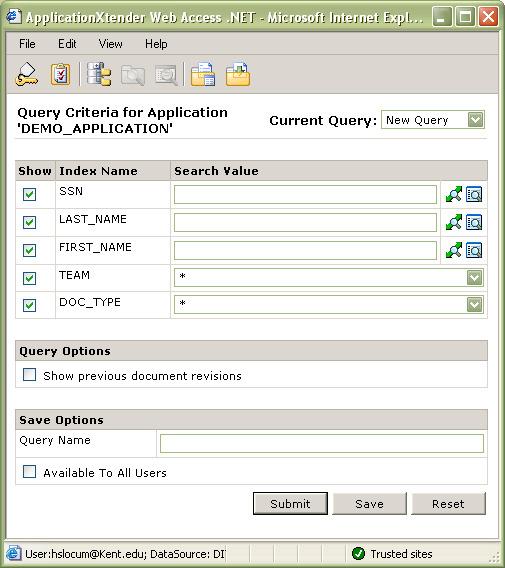 5 QUERIES AND SEARCHES 5.1 CREATING A QUERY To create a new query, double click on the application you wish to run the query against or right click on the application name and go to New Query.