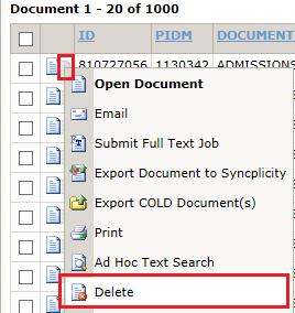 You can also delete several documents at one time by marking the check box next to each document you wish to delete