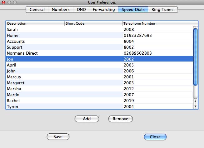 Speed Dials (Favourites) The Speed Dial section of your User Configuration form allows you to set up your own personal list of regularly used telephone numbers (internal or external).