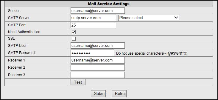 Configure the Email Settings Click Mail Service Settings to configure email settings.