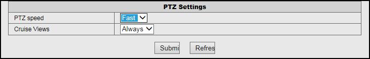 PTZ Configuration Select this menu option to configure the PTZ camera settings. Configure the PTZ Settings Click PTZ Settings to customize the camera cruise settings.