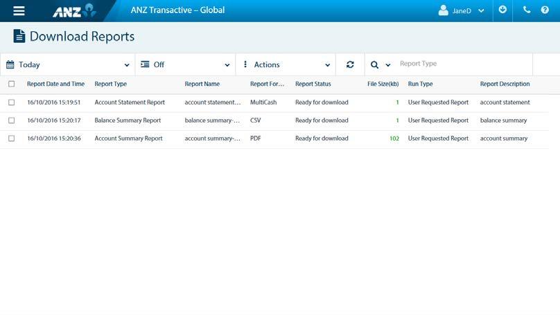 DOWNLOAD REPORTS Menu > Reporting > Download Reports From the Download Reports screen, view all reports that have been generated on an ad-hoc request or from a report schedule.