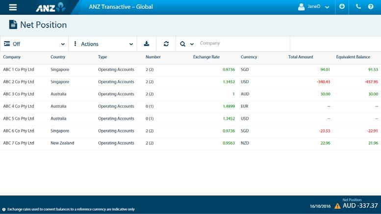 NET POSITION Menu > Reporting > Net Position The Net Position screen shows information for aggregated balances across different accounts that you are entitled to view.