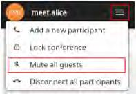 Mute/unmute another participant (Requires Host privileges) From the participant list, to the right of the participant's name select Mute participant or Unmute participant.