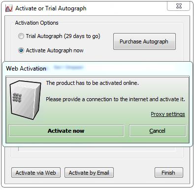 16. In the Web Activation dialog click