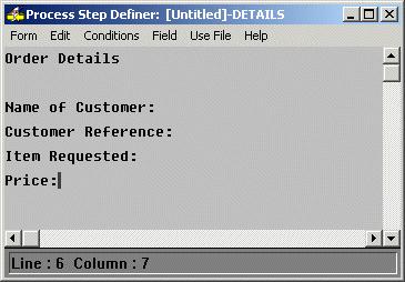A form can contain text and also fields where the user can enter information. 1. Click Edit in the iprocess Form section from the Step Definition dialog.