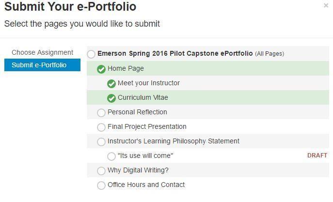 course assignment grid or 2) from your eportfolio Tools Submit option.