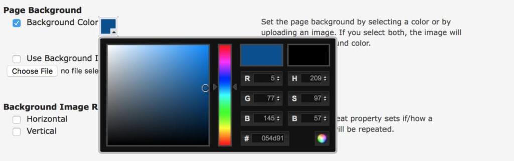 Page Background: Background Color: This option allows you to set the background color of your page. Figure 71 Background Image: This option allows you to set the background image of your page.