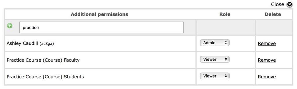 Custom Permissions: These are additional permission that let you decide who you share your eportfolio with (individuals, groups, or courses): o Search for User, Group, or Course: You can type here