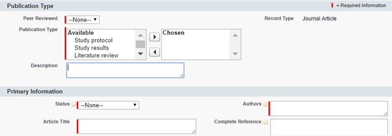 3. Select the type of publication from the drop-down menu: Journal Article, Presentation, or Other. a.