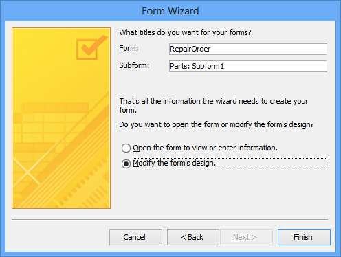 Layout Window of the Form Wizard